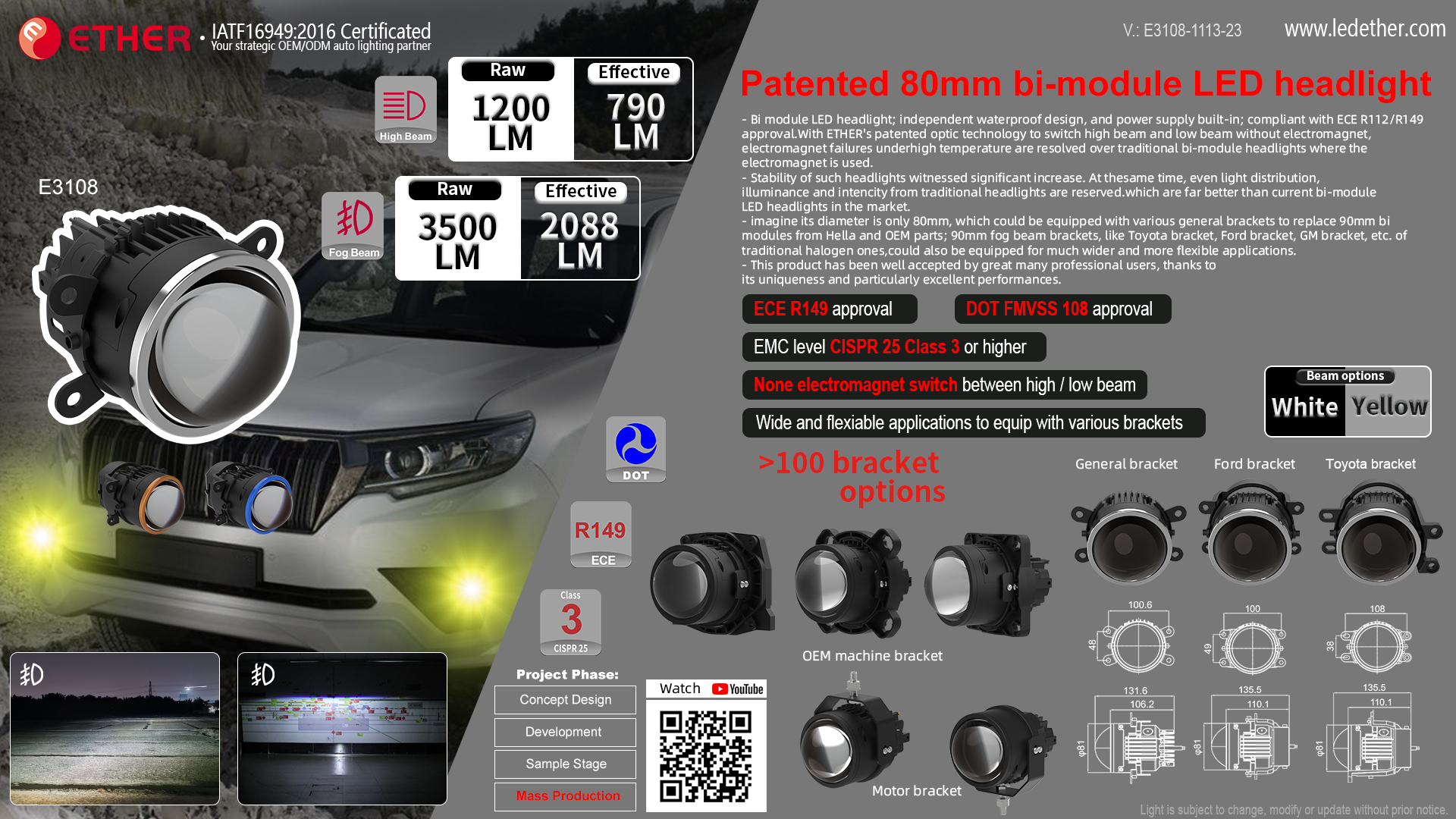 E3108 3.5" Patented 88mm bi-module LED headlight